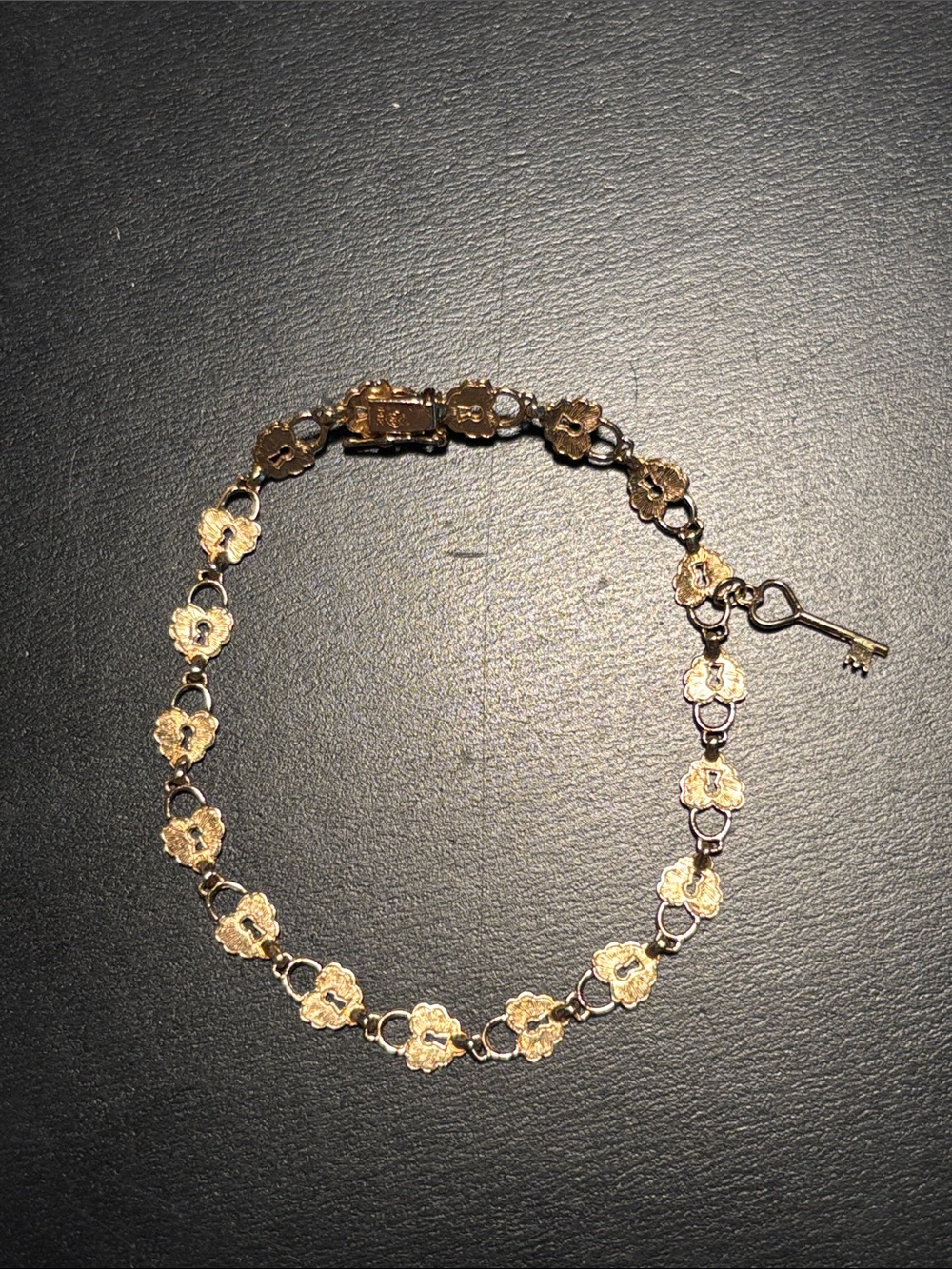 Gold Floral Key Charm Bracelet - Women's Jewelry